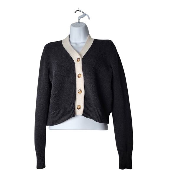 Philosophy Cropped Sweater M Black White Button Front Soft Knit Dark Academia - Picture 1 of 6